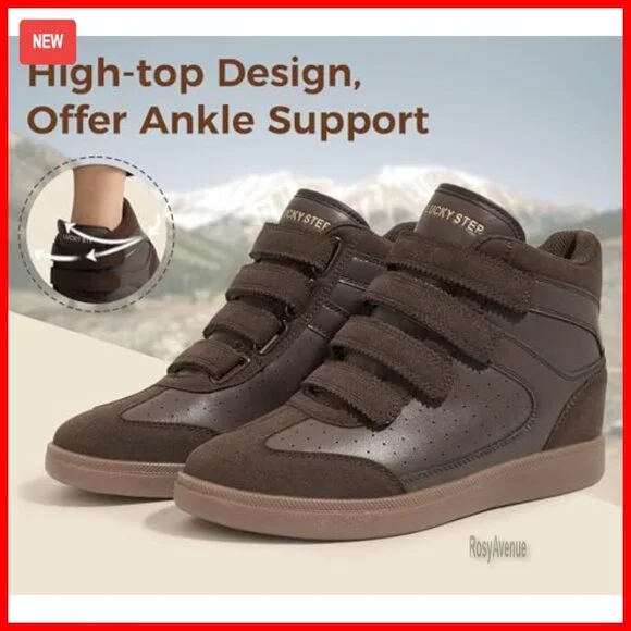 Women's High Top Sneakers with Hidden Height Insole, Hook-and-Loop Closure